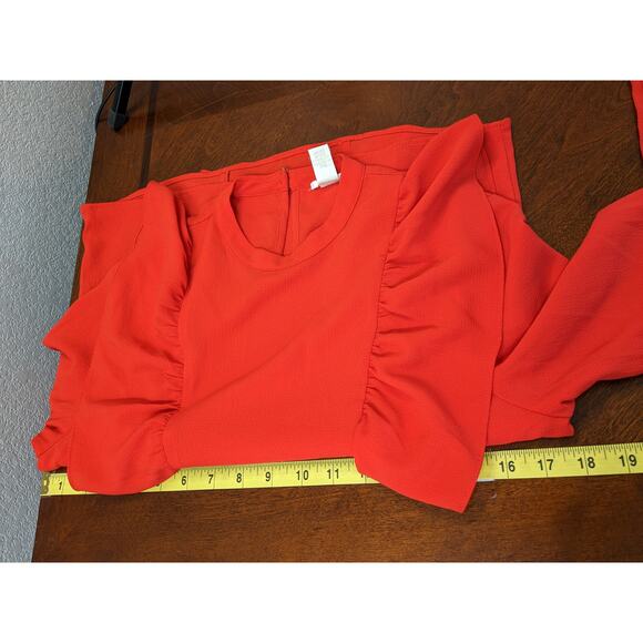 Forever 21 Ruffle Blouse Small Red Long Sleeve Button Back Keyhole Fancy Staple - Picture 5 of 9